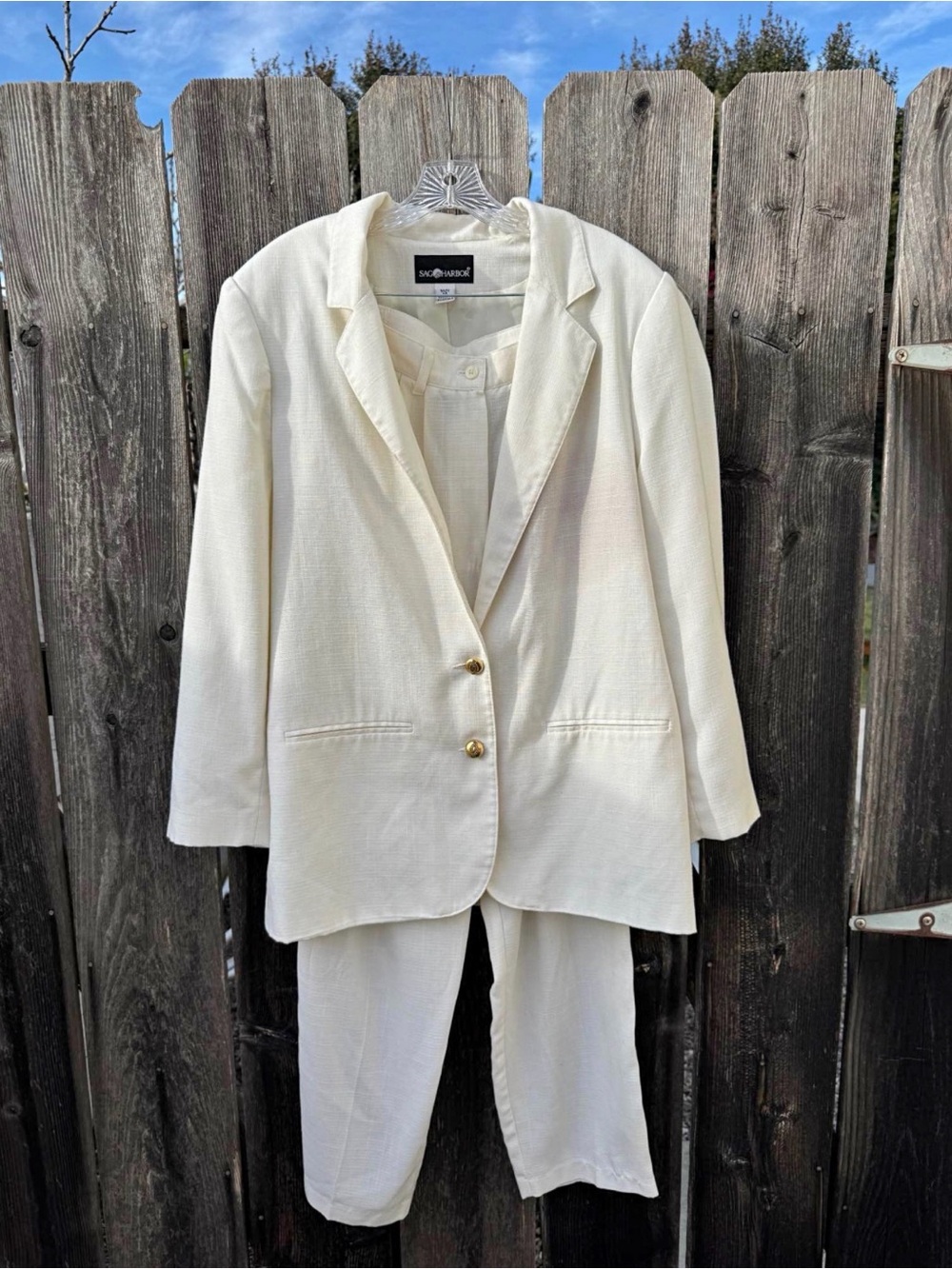 Vintage Sag Harbor Ivory Two-Piece Blazer and Pant Set